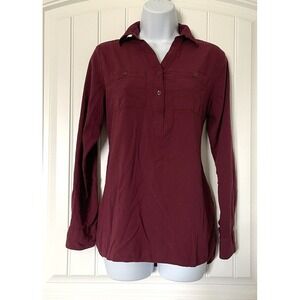 Magellan Womens Shirt Small burgundy Button Up Outdoors classic fit Long Sleeve